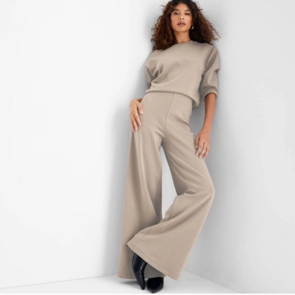 Wide Leg Knit Pants in Taupe
